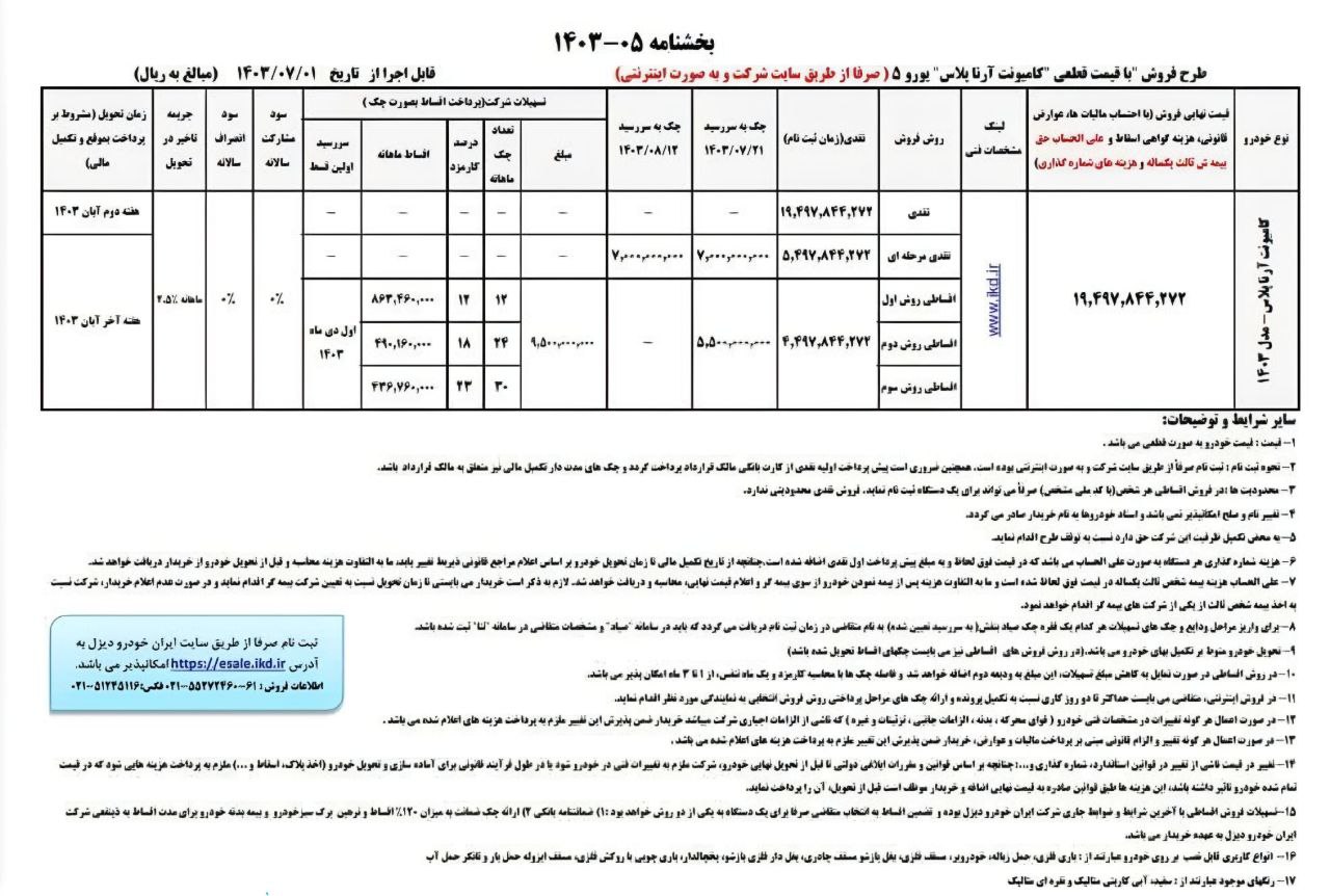 فروش فوری کامیونت آرنا پلاس